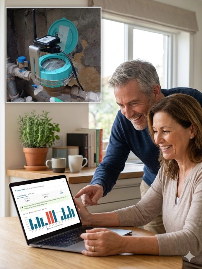 Coppia che osserva la dashboard che analizza i dati del contatore